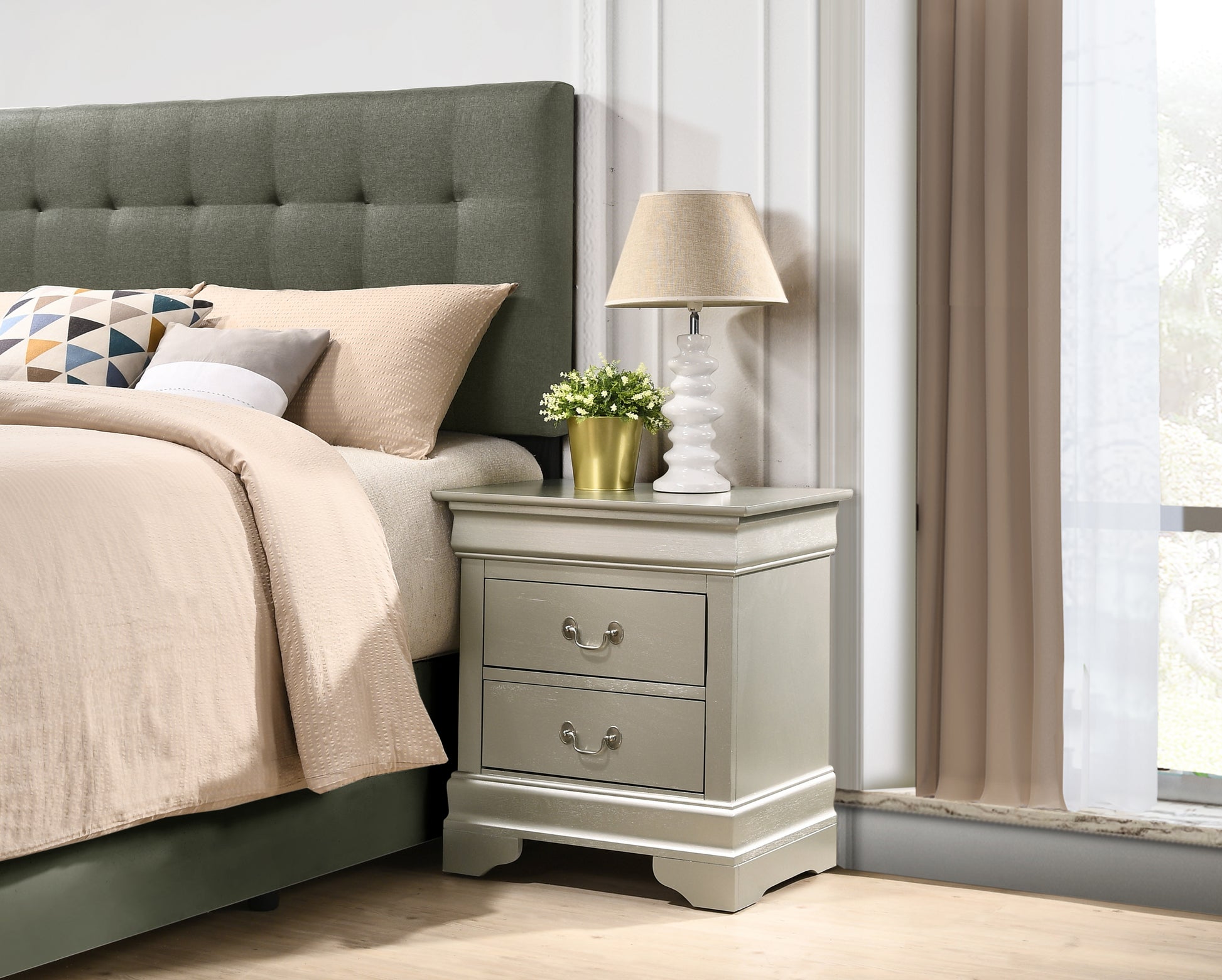 Elegant Silver Champagne Nightstand