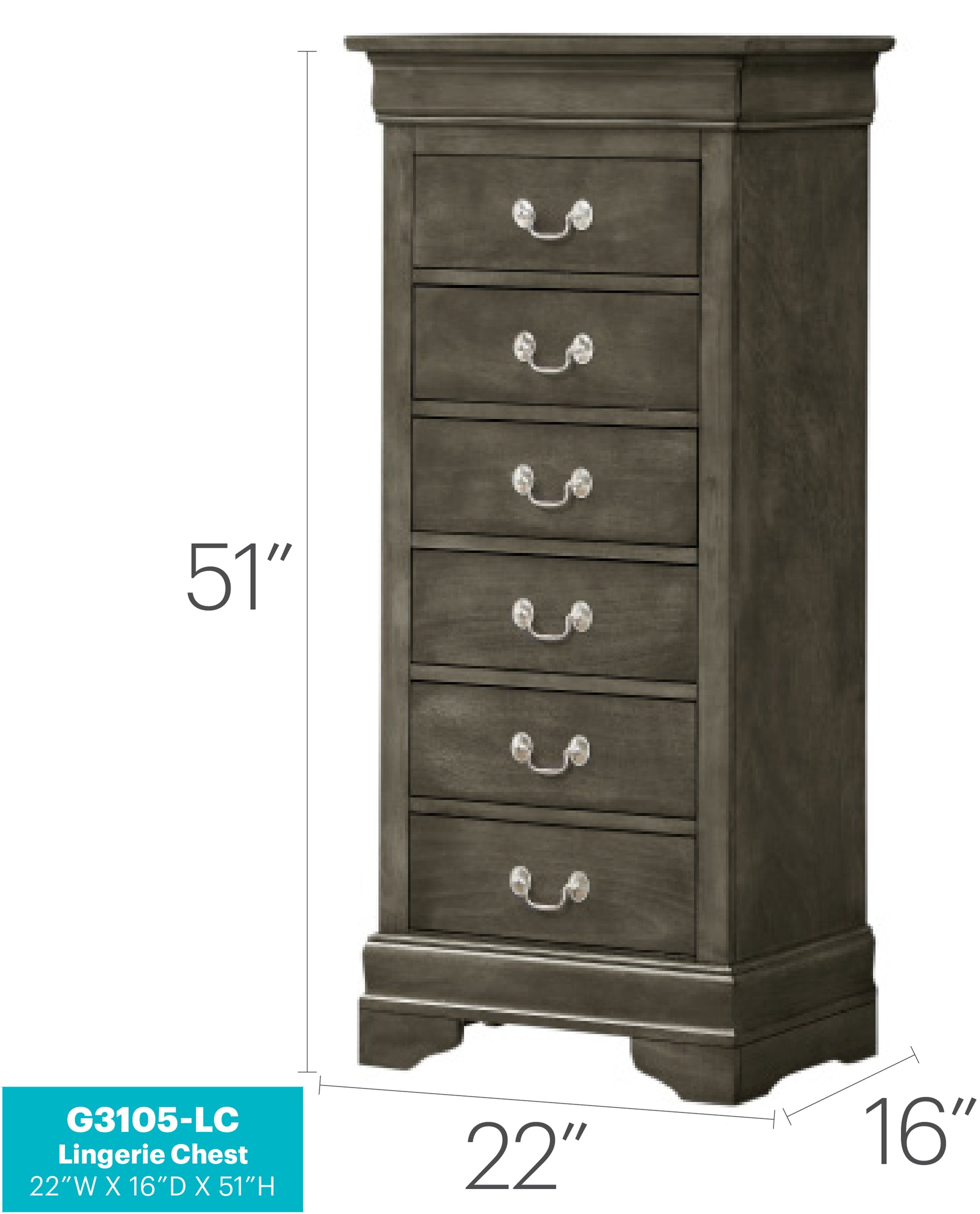 Gray Louis Phillipe Lingerie Chest - 22" Wide for Bedroom