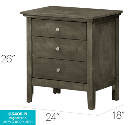 Gray Nightstand with Three Drawers - 24"W x 18"D