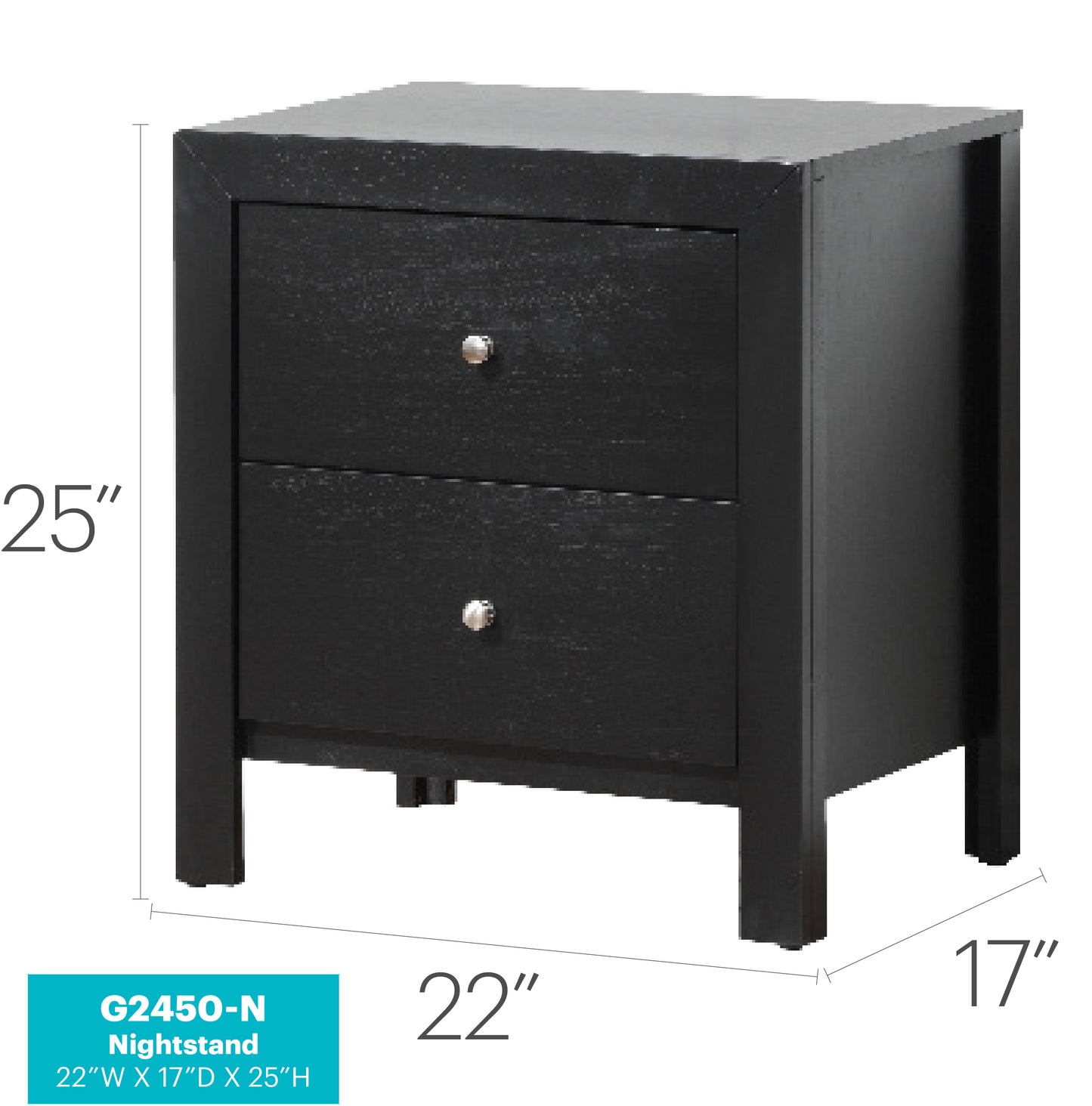 Black Particle Board Nightstand with Storage Drawers for Bedroom