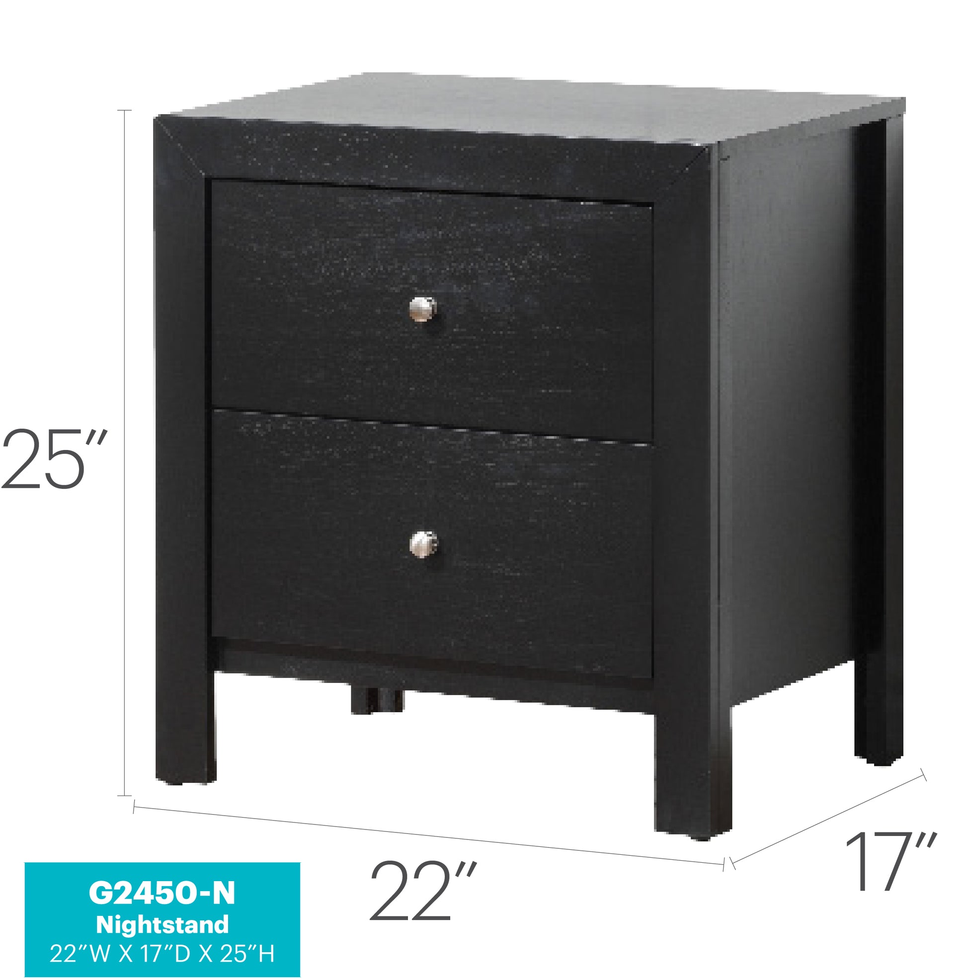 Black Particle Board Nightstand with Storage Drawers for Bedroom