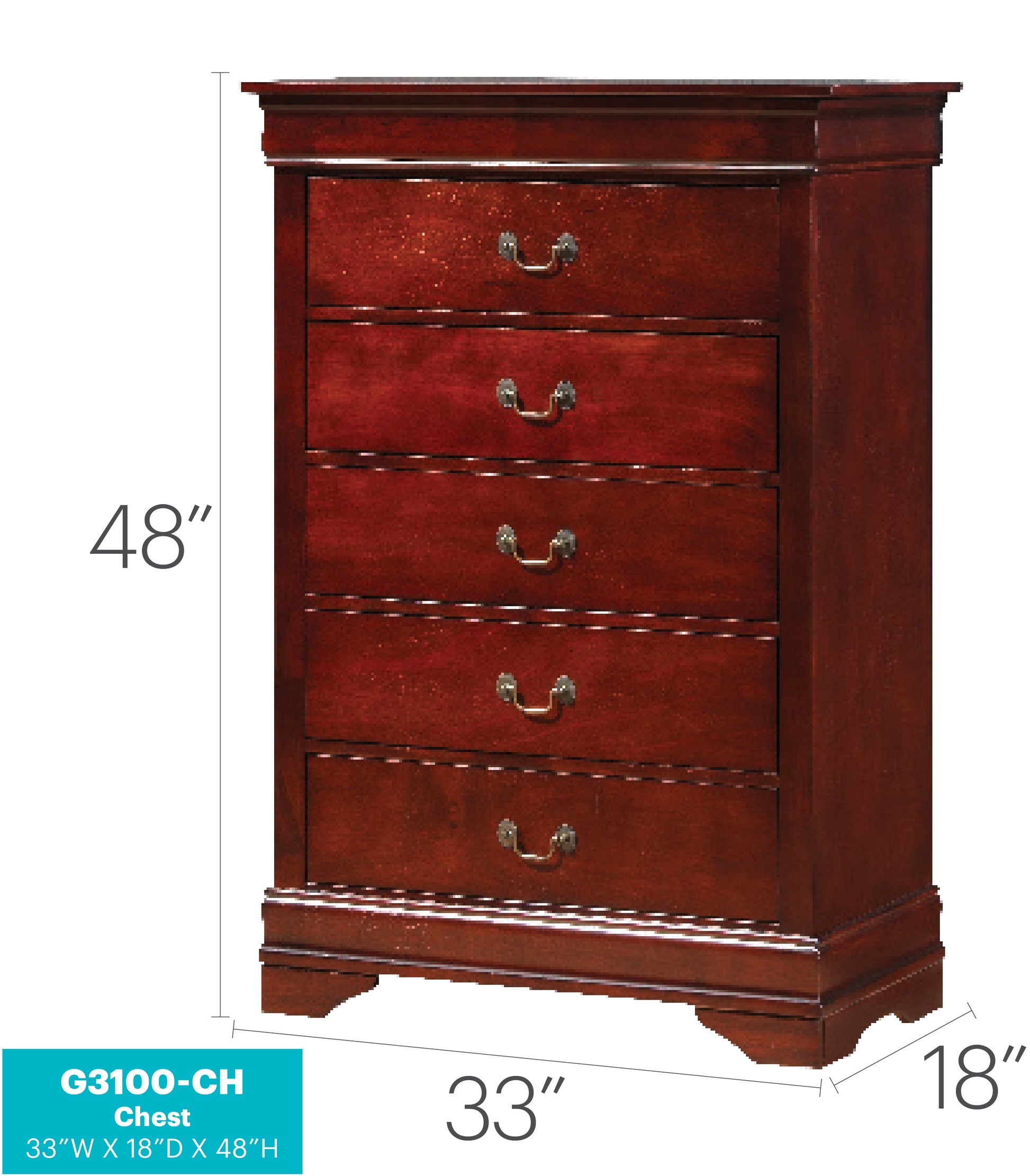 Louis Phillipe G3100-CH Chest - Cherry Dresser Storage
