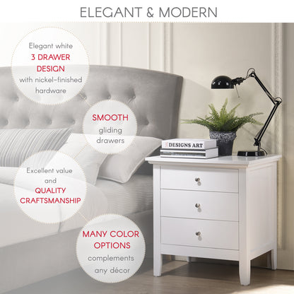 24" White Particle Board Nightstand - No Assembly for Bedroom