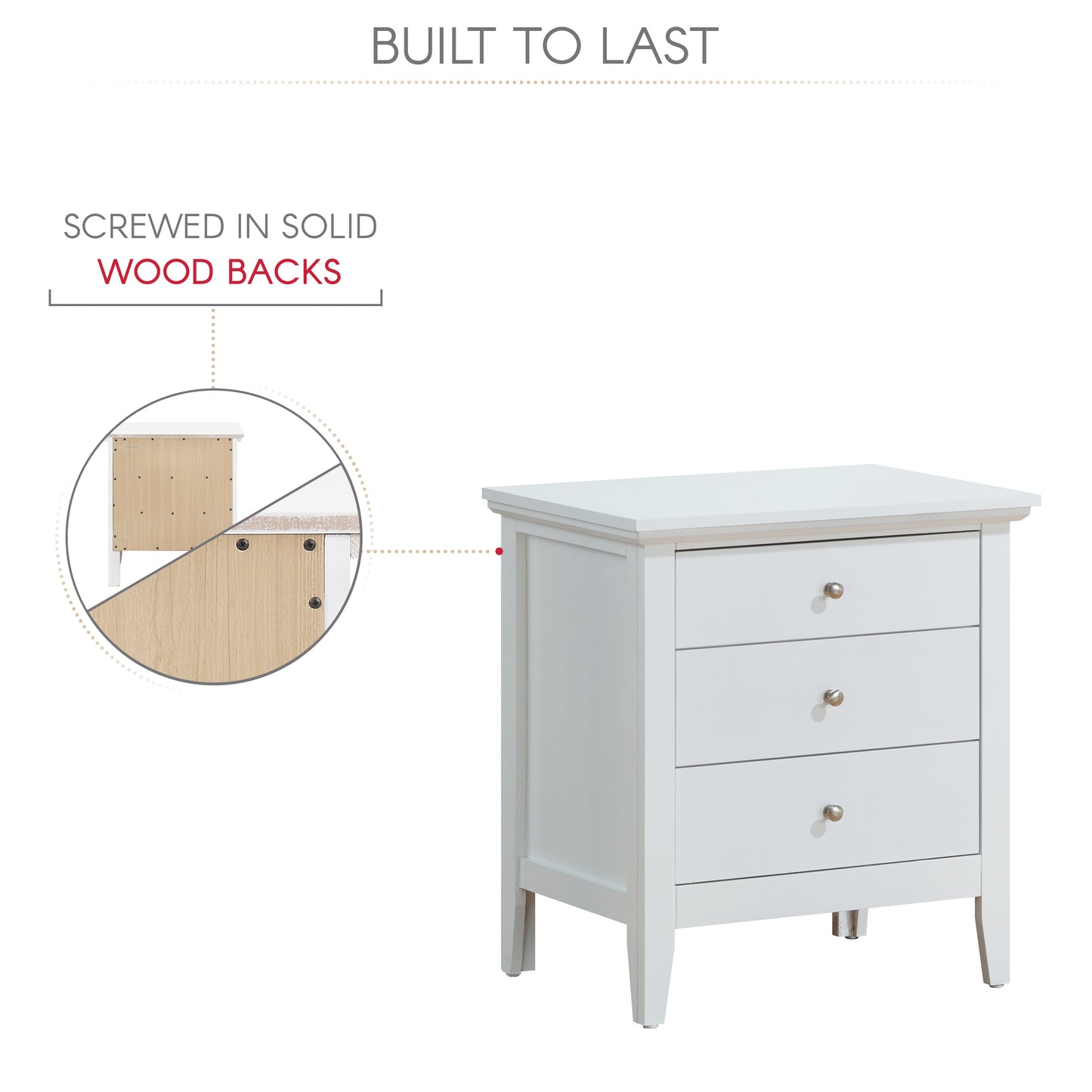 24" White Particle Board Nightstand - No Assembly for Bedroom