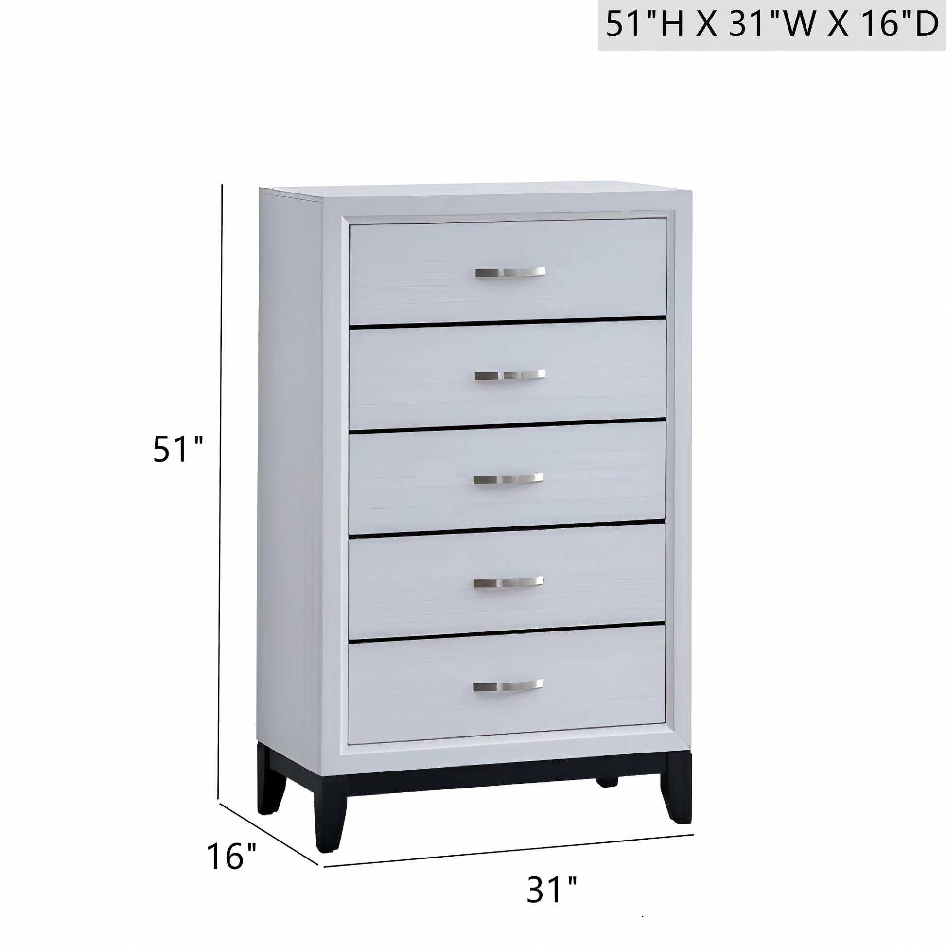 51" White Wood Dresser Chest - Bedroom Storage