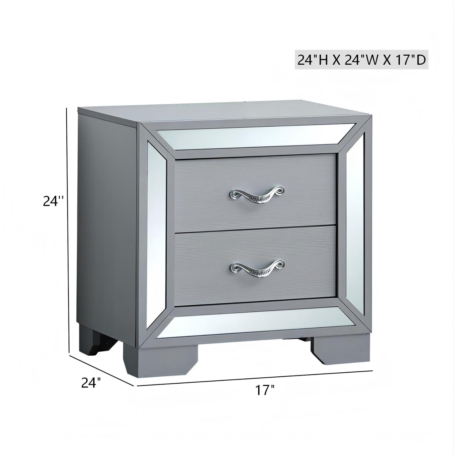 Silver Wood Nightstand - 24 Inch Size
