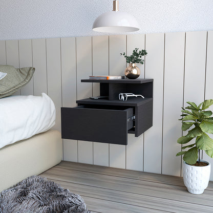 Black Particle Board Nightstand with Drawer - 13.23" W for Bedroom