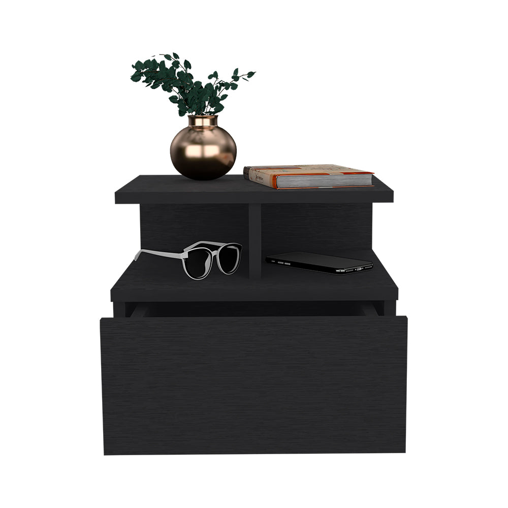 Black Particle Board Nightstand with Drawer - 13.23" W for Bedroom
