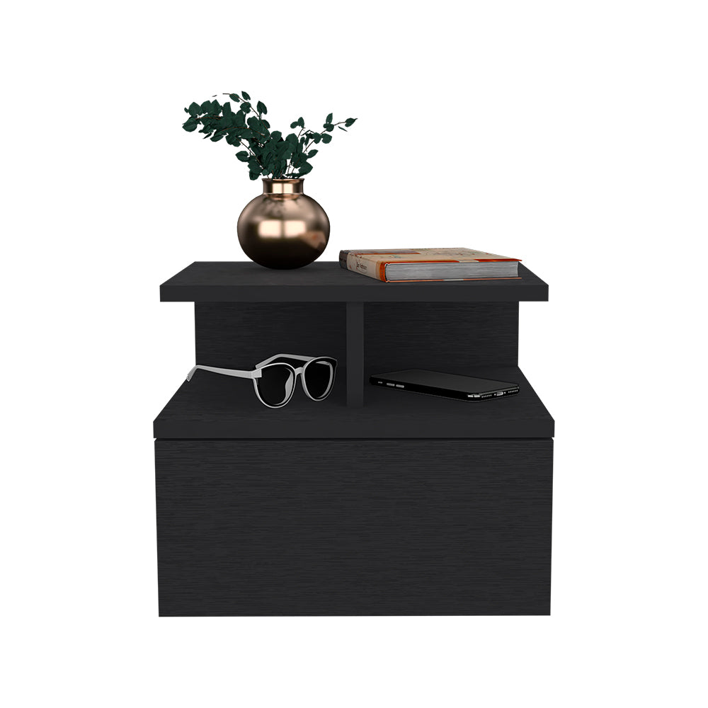 Black Particle Board Nightstand with Drawer - 13.23" W for Bedroom