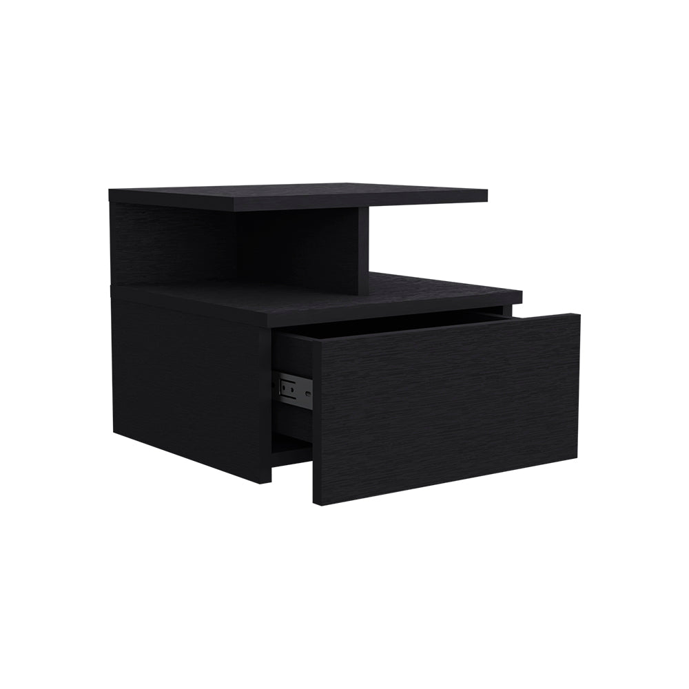 Black Particle Board Nightstand with Drawer - 13.23" W for Bedroom