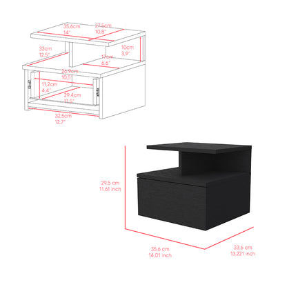 Black Particle Board Nightstand with Drawer - 13.23" W for Bedroom