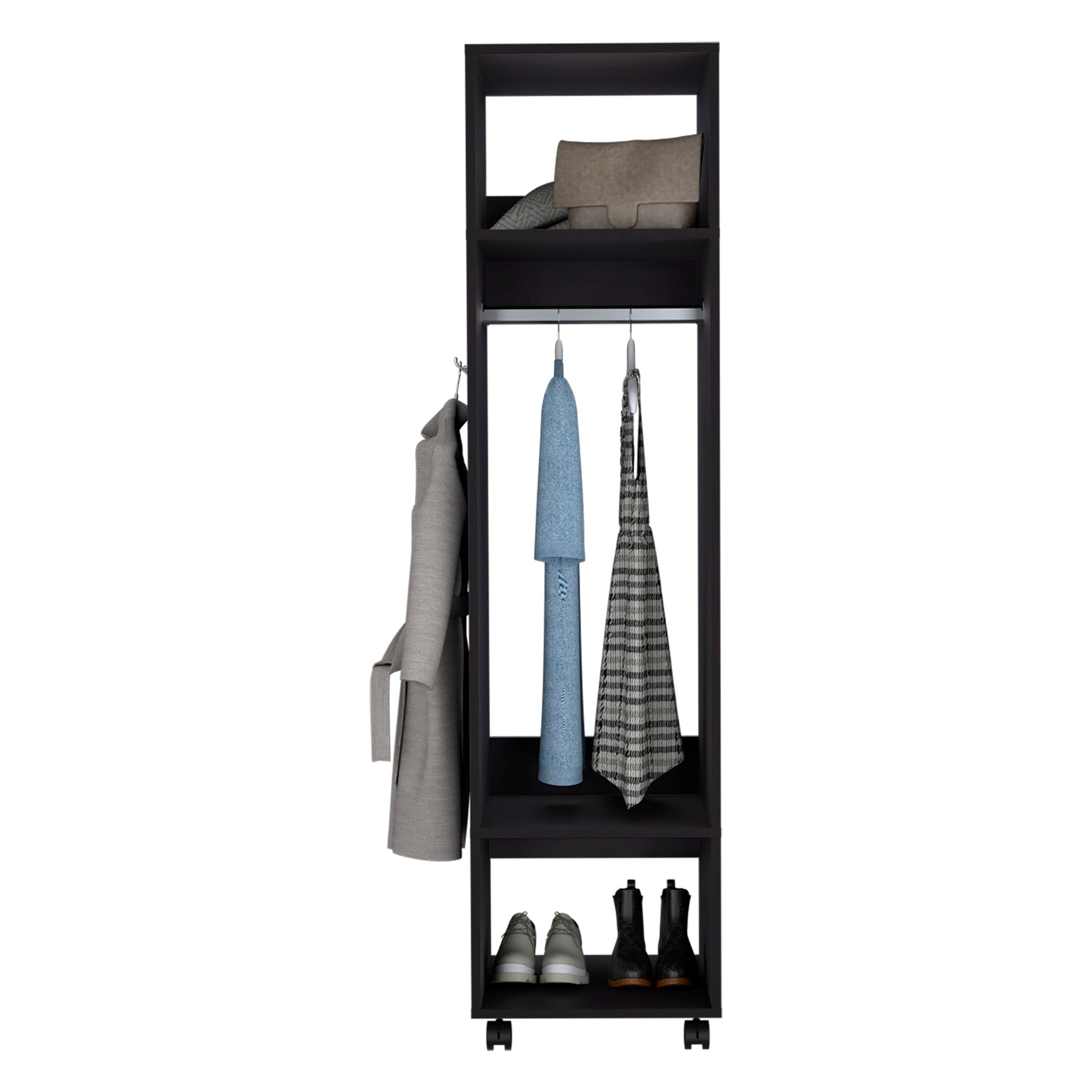 Black Engineered Wood Bedroom Wardrobe - 63" Wide
