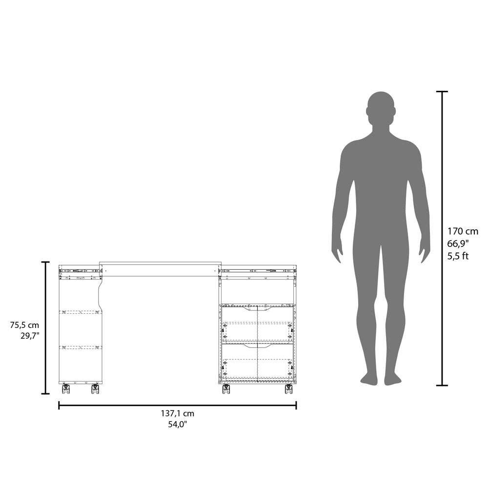 Keller Extendable Desk, White/Dark Walnut - Expand Your Workspace