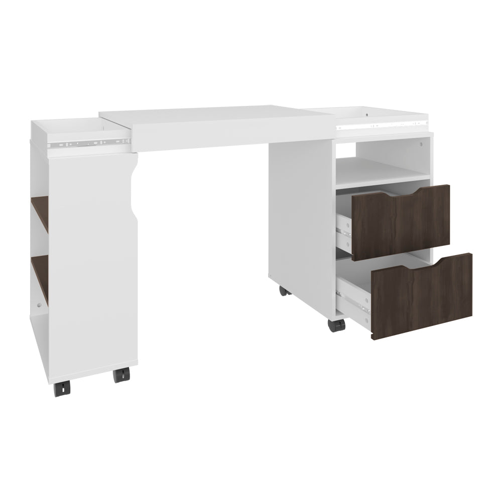 Keller Extendable Desk, White/Dark Walnut - Expand Your Workspace