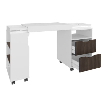 Keller Extendable Desk, White/Dark Walnut - Expand Your Workspace