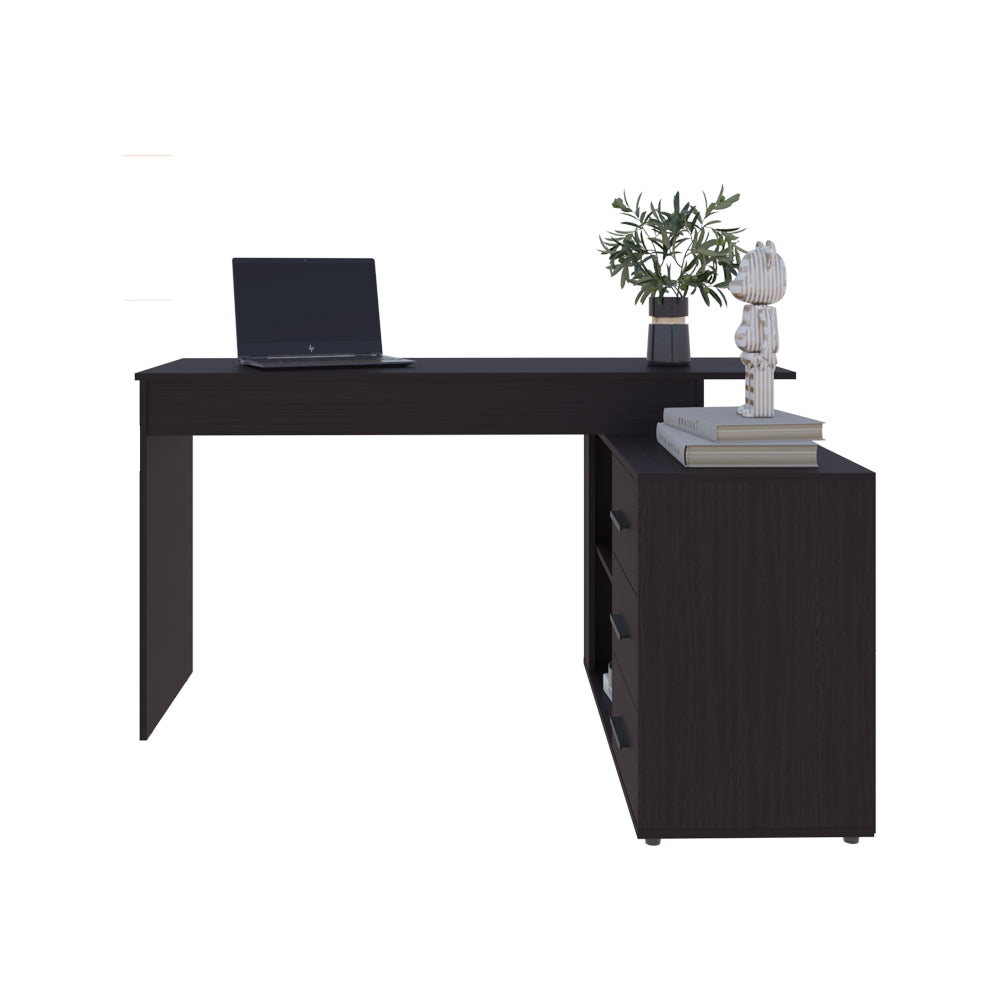L-Shaped Black Engineered Wood Desk - 39.9 x 54.1 Inches