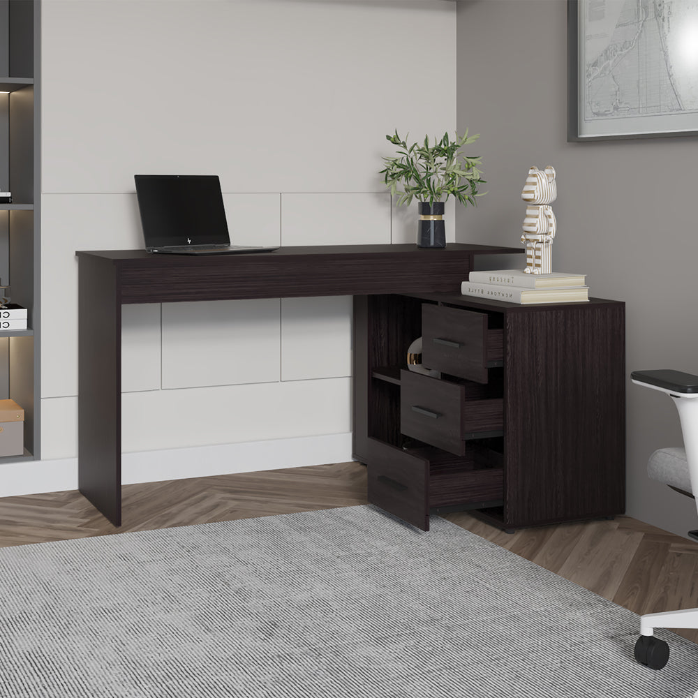 L-Shaped Black Engineered Wood Desk - 39.9 x 54.1 Inches