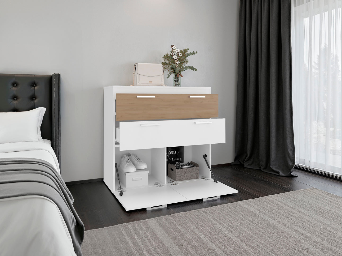 35.4" Multi-Colored Engineered Wood Dresser with Storage for Bedroom
