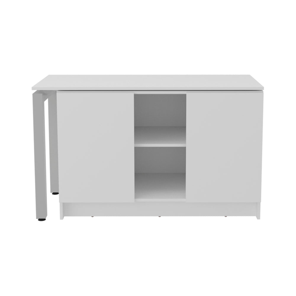 White Rotating L-Shaped Desk - Compact Workspace for Home Office