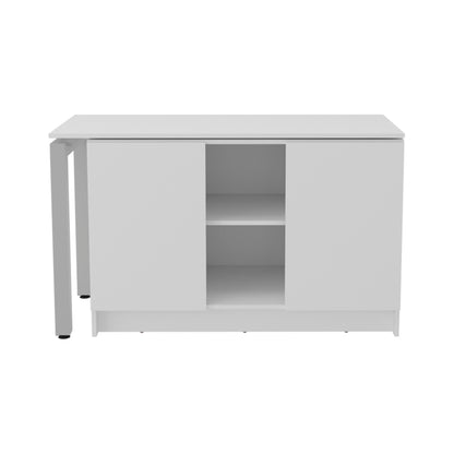 White Rotating L-Shaped Desk - Compact Workspace for Home Office