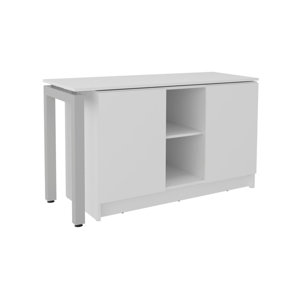 White Rotating L-Shaped Desk - Compact Workspace for Home Office