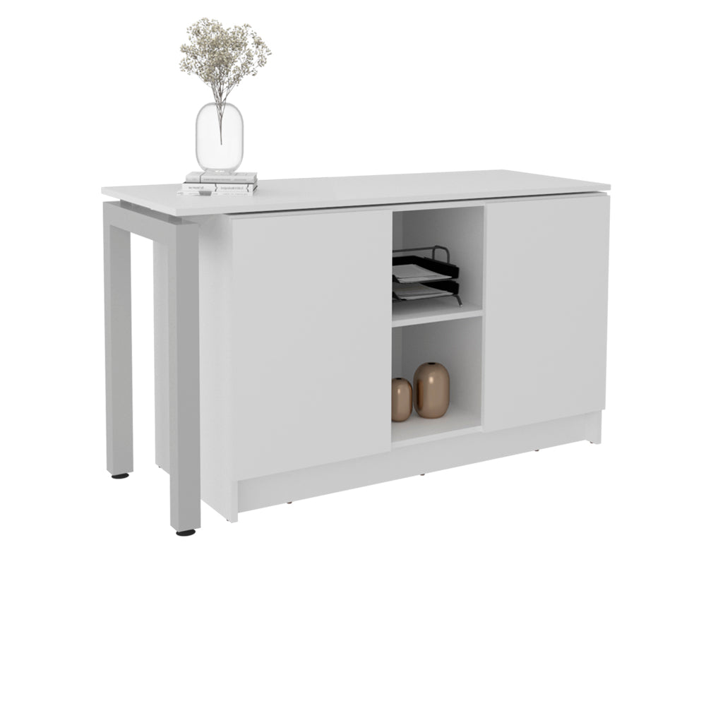 White Rotating L-Shaped Desk - Compact Workspace for Home Office