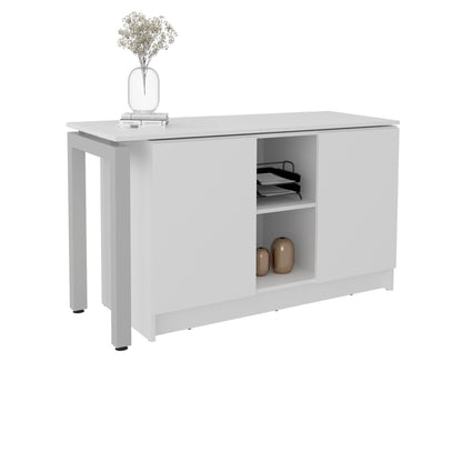 White Rotating L-Shaped Desk - Compact Workspace for Home Office