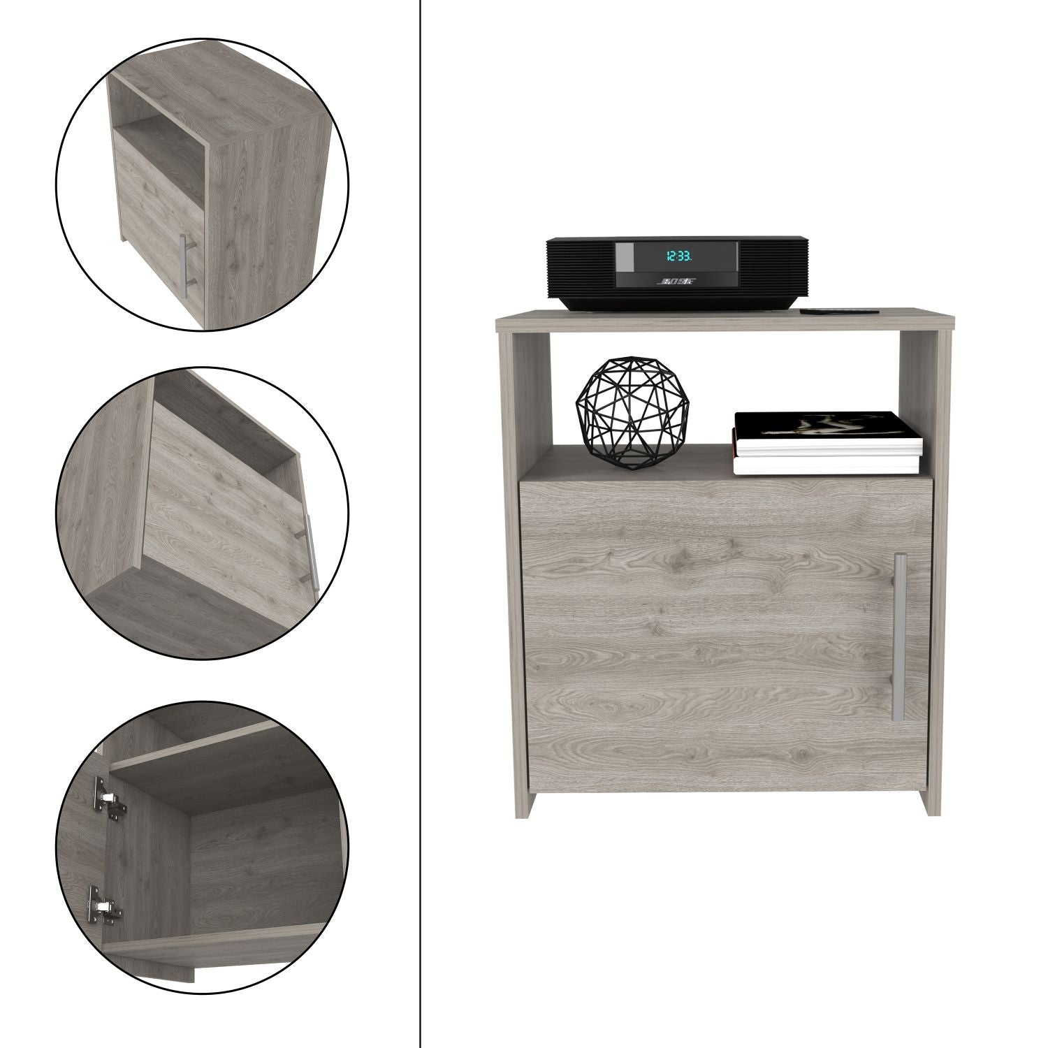 Gray Engineered Wood Nightstand - 13.5 x 19.8 x 23", Bedroom