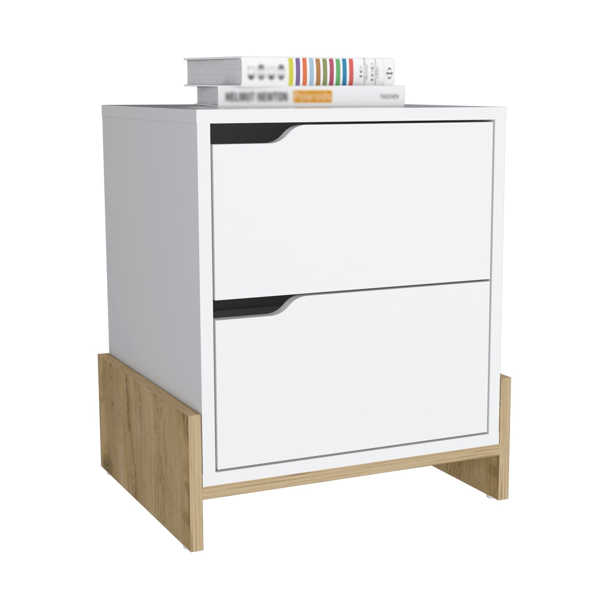 Multicolor Particle Board Nightstand - 2 Drawers, Storage Shelf for Bedroom