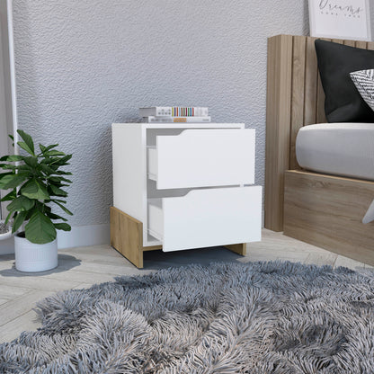 Multicolor Particle Board Nightstand - 2 Drawers, Storage Shelf for Bedroom