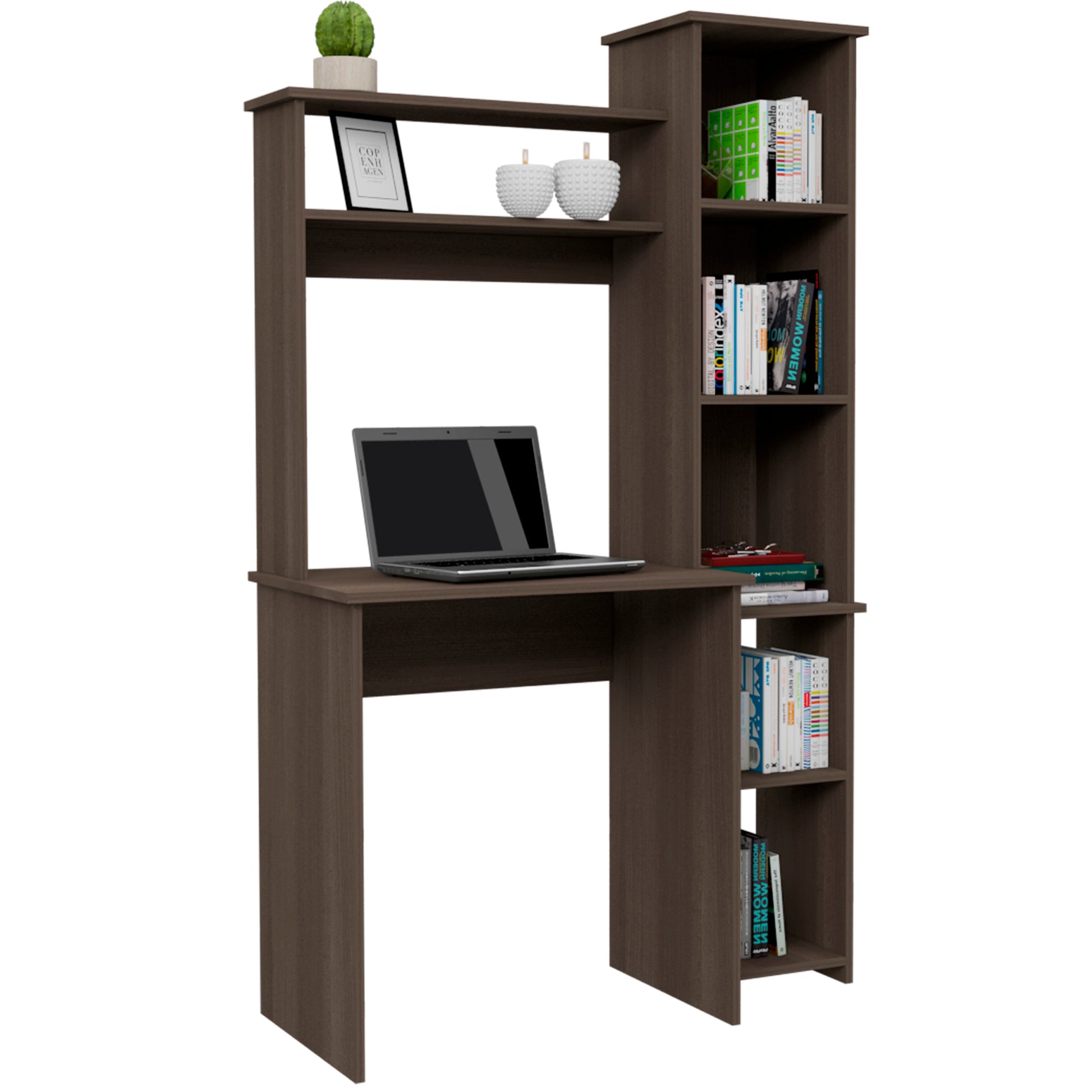 Gray Computer Desk with Hutch - 17.8 x 38.7 x 63.9", 5 Shelves