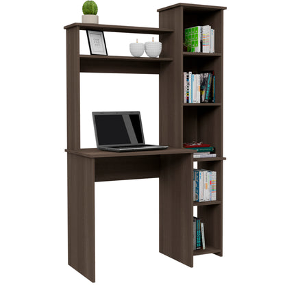 Gray Computer Desk with Hutch - 17.8 x 38.7 x 63.9", 5 Shelves
