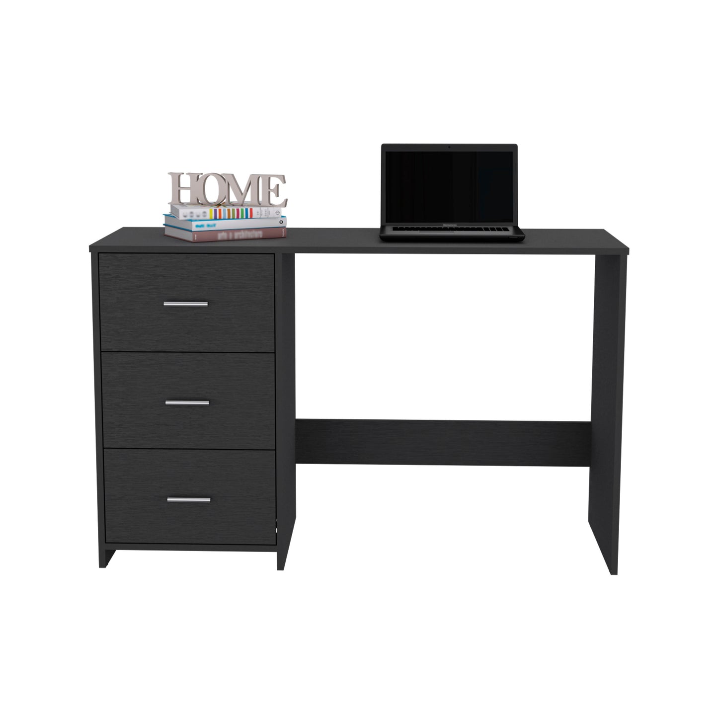 Black Particle Board Writing Desk with 3 Drawers for Home Office
