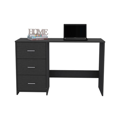 Black Particle Board Writing Desk with 3 Drawers for Home Office