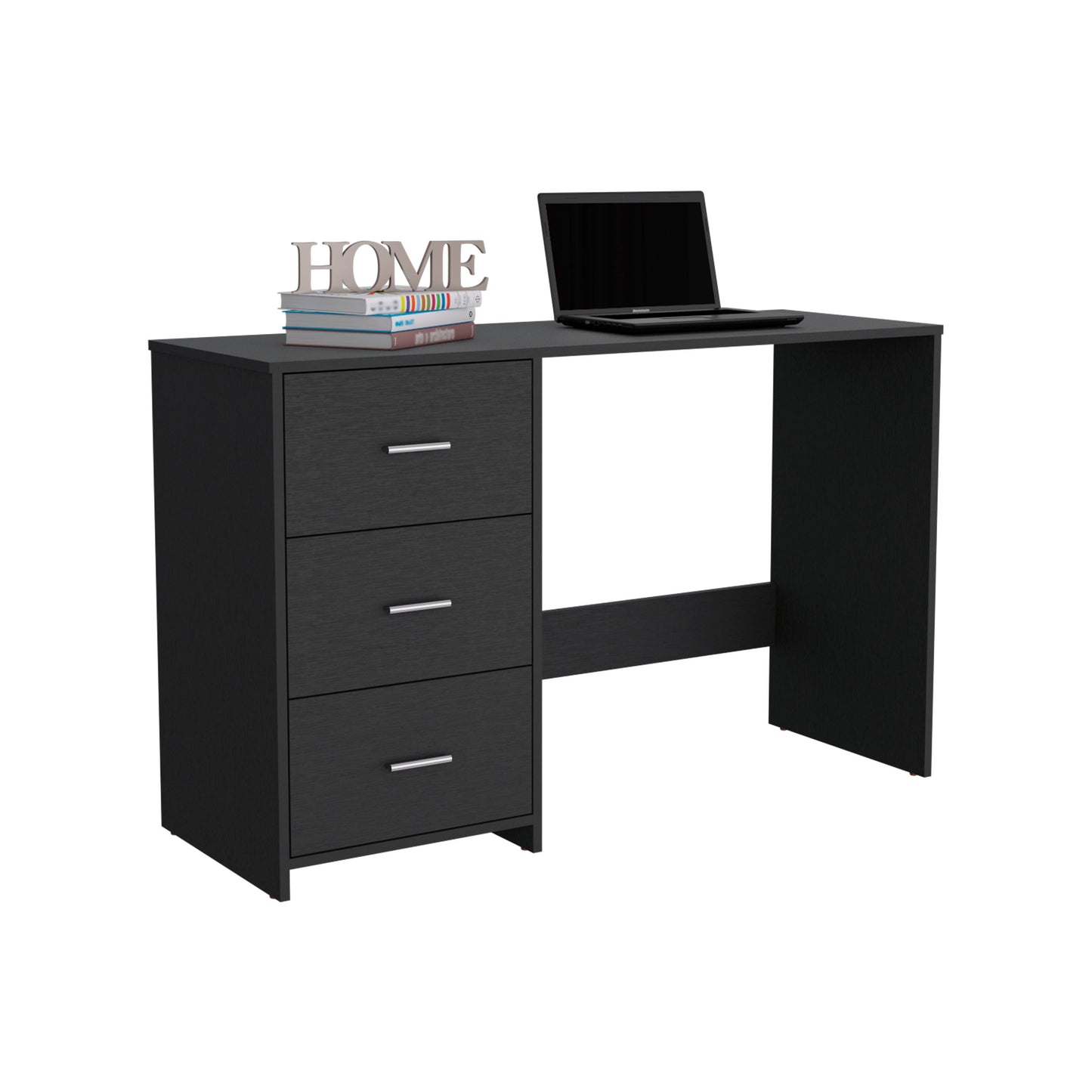 Black Particle Board Writing Desk with 3 Drawers for Home Office
