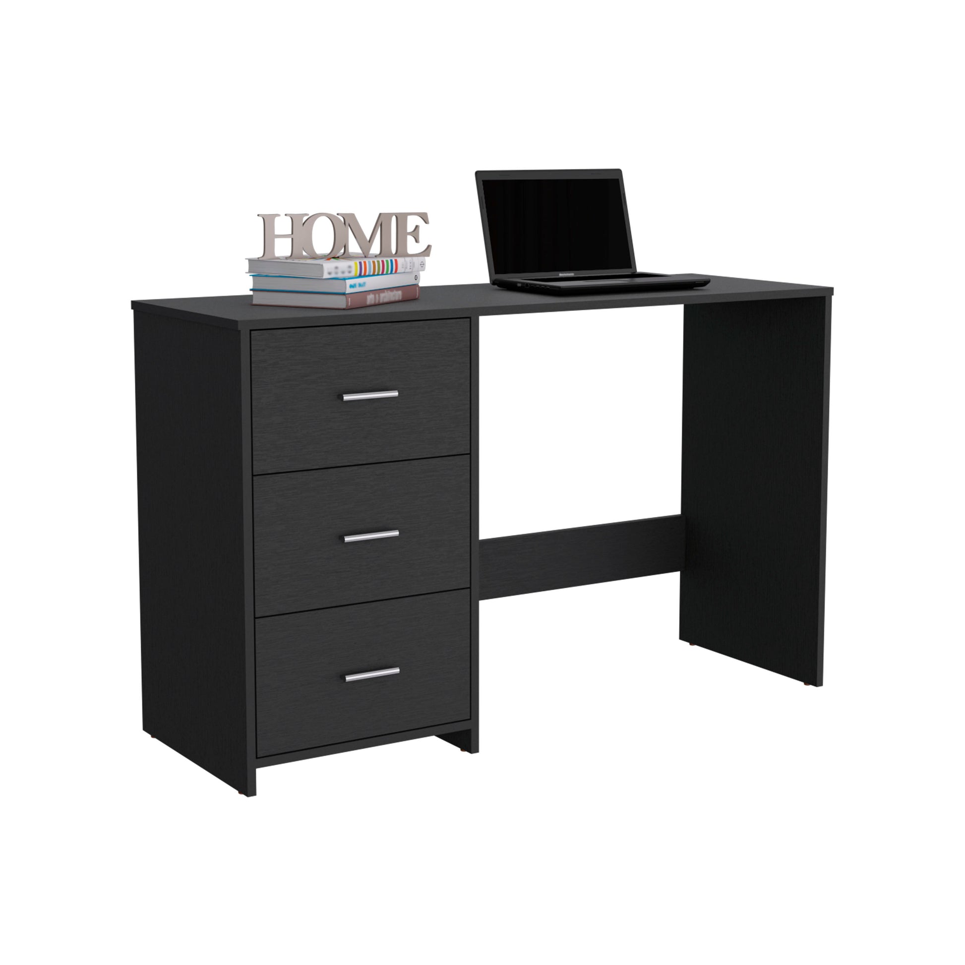 Black Particle Board Writing Desk with 3 Drawers for Home Office