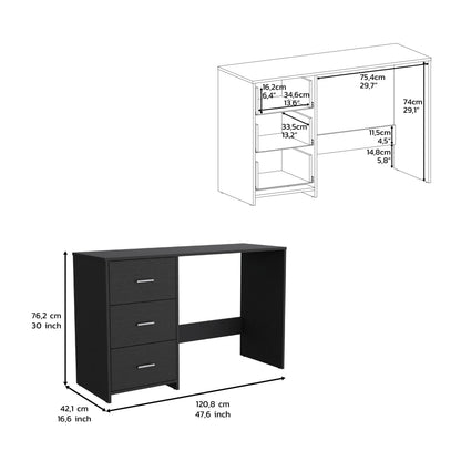 Black Particle Board Writing Desk with 3 Drawers for Home Office