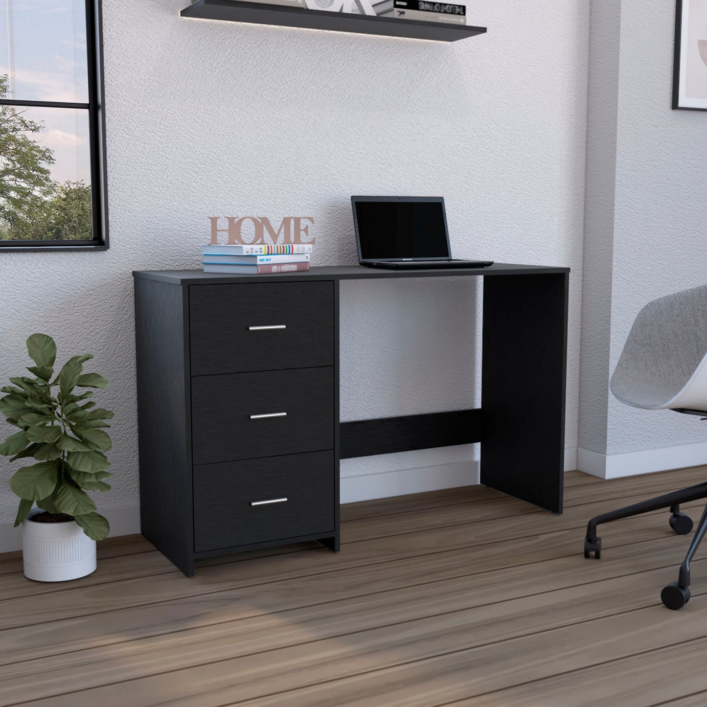 Writing Desk, 3 Drawers, Black