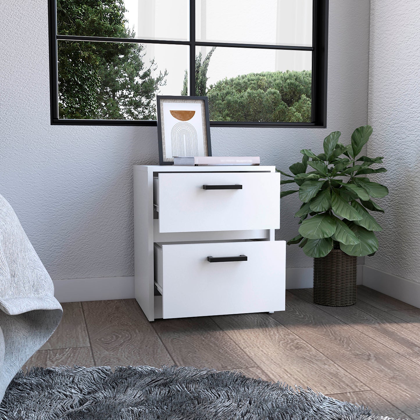 White Nightstand with Two Drawers - 18"H