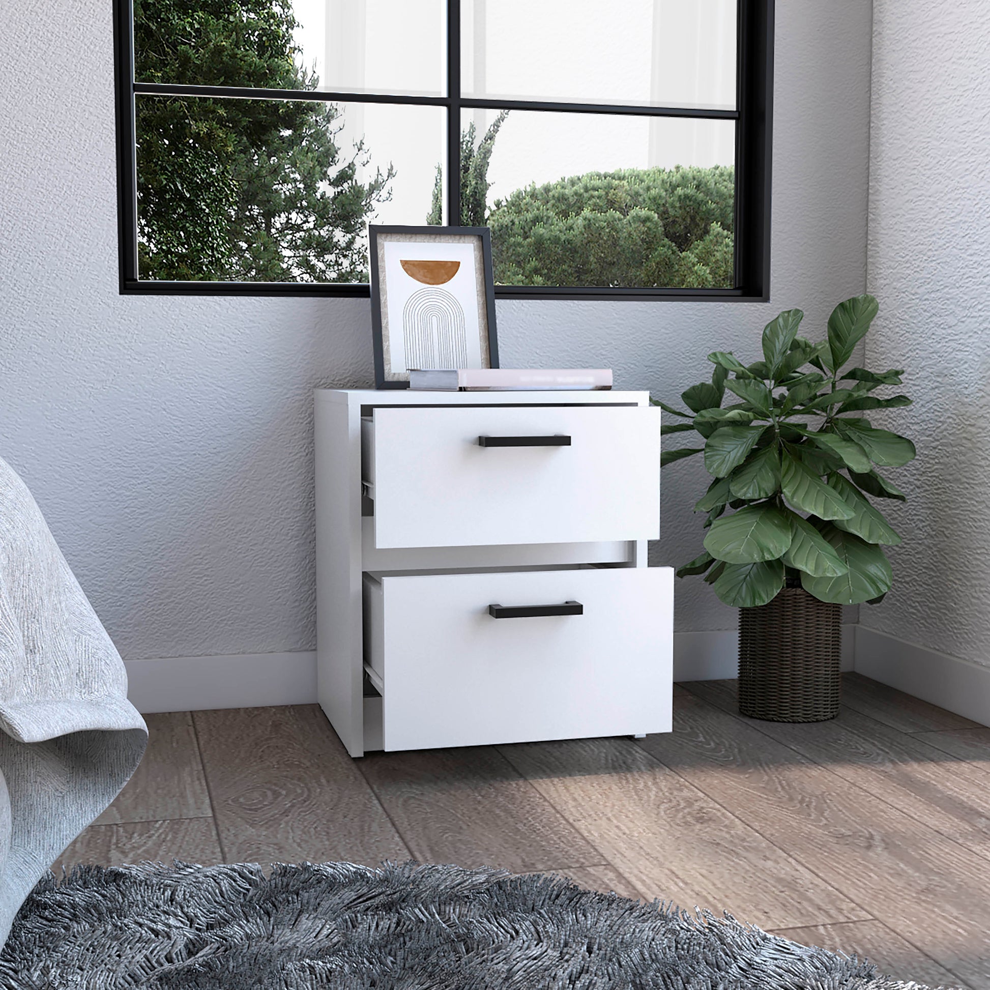 White Nightstand with Two Drawers - 18"H