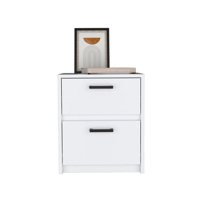 White Nightstand with Two Drawers - 18"H