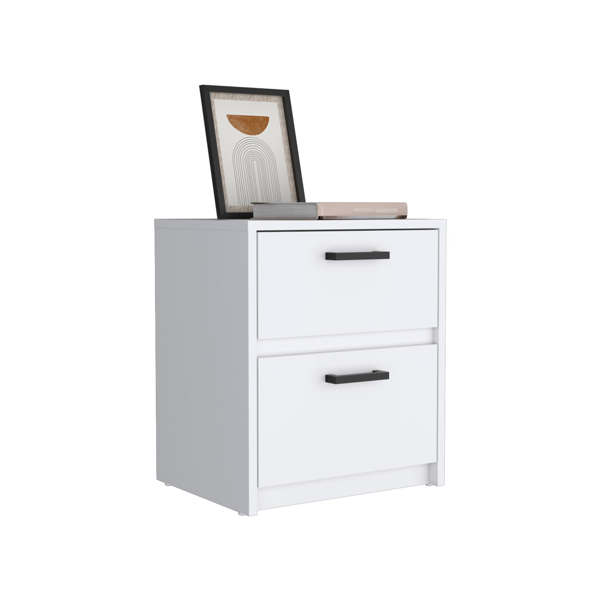 White Nightstand with Two Drawers - 18"H