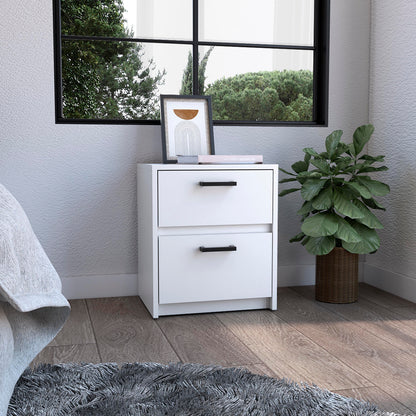 Nightstand 18"H , 2 Drawers with Metal Handles, White