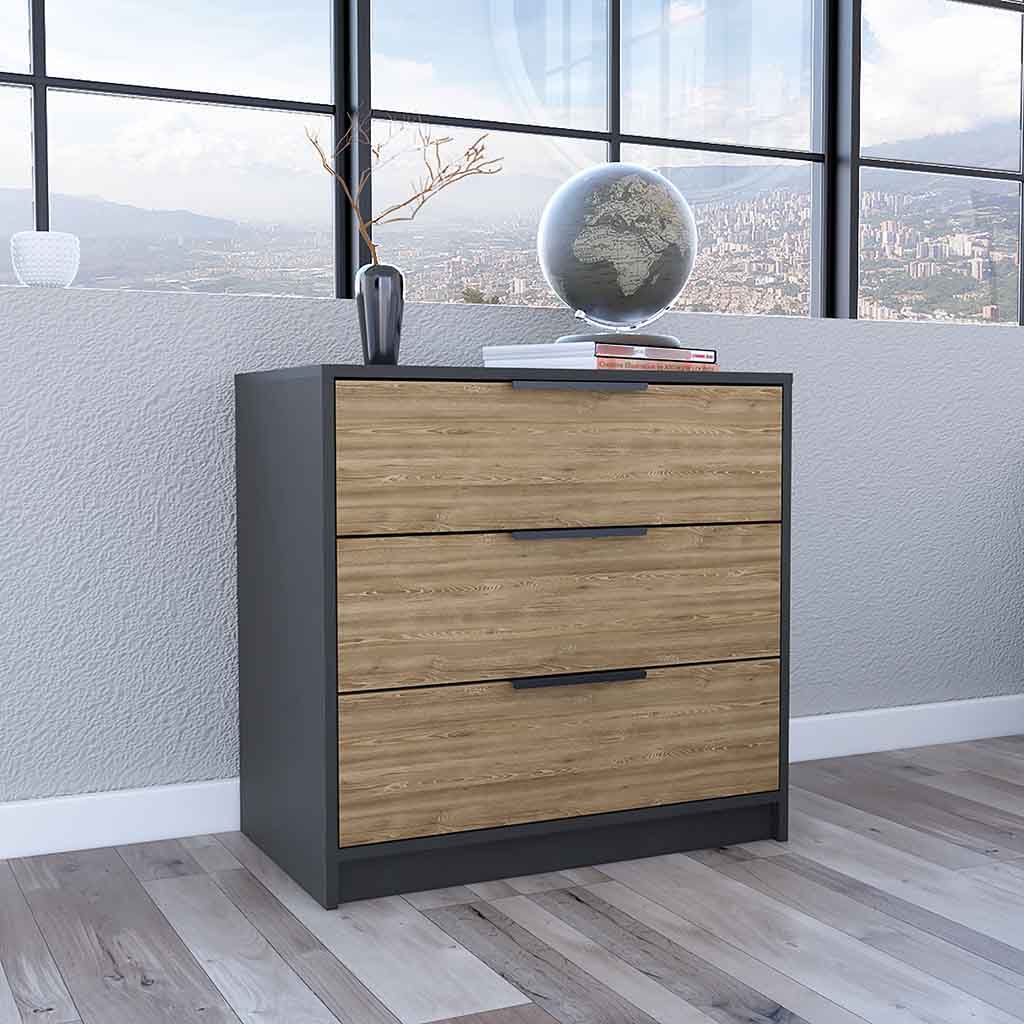 Dresser 27"H, 3 Drawers Dresser, Superior Top, Black / Light Oak