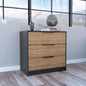 Dresser 27"H, 3 Drawers Dresser, Superior Top, Black / Light Oak