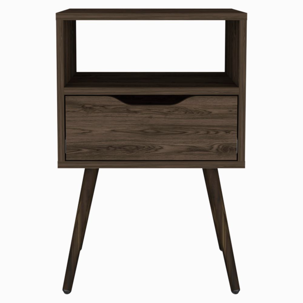 Brown Nightstand with Drawer and Shelf - 24.8" High
