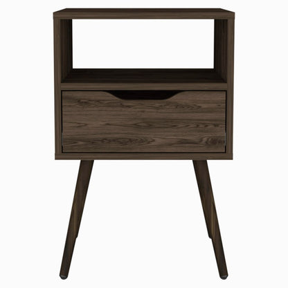 Brown Nightstand with Drawer and Shelf - 24.8" High