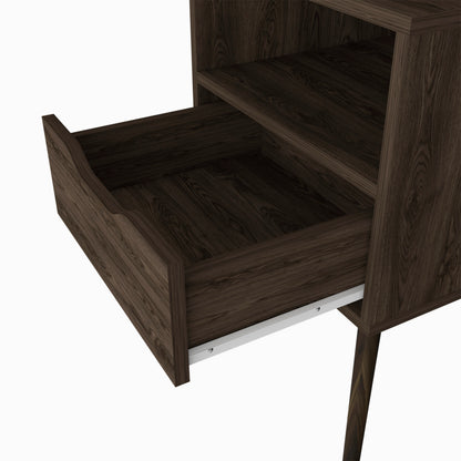 Brown Nightstand with Drawer and Shelf - 24.8" High