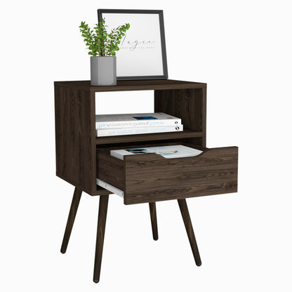 Brown Nightstand with Drawer and Shelf - 24.8" High