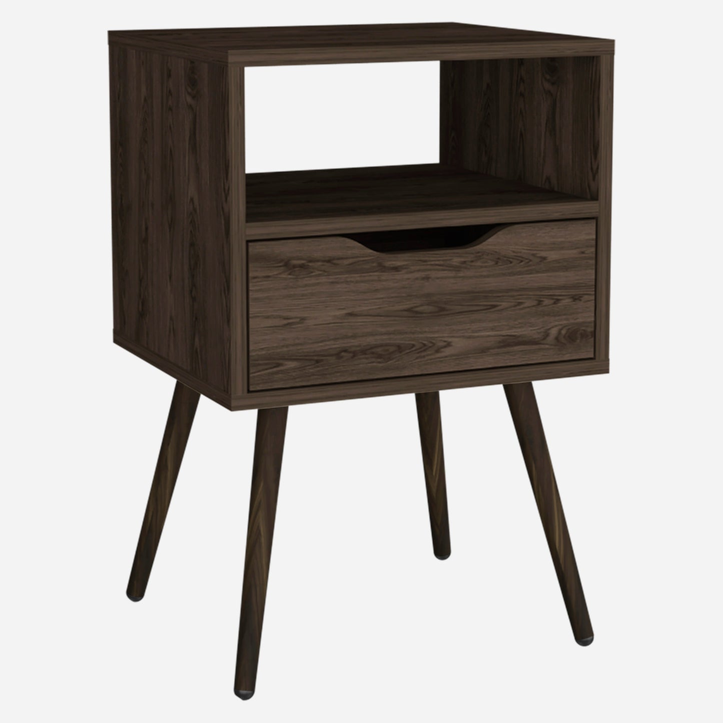 Brown Nightstand with Drawer and Shelf - 24.8" High